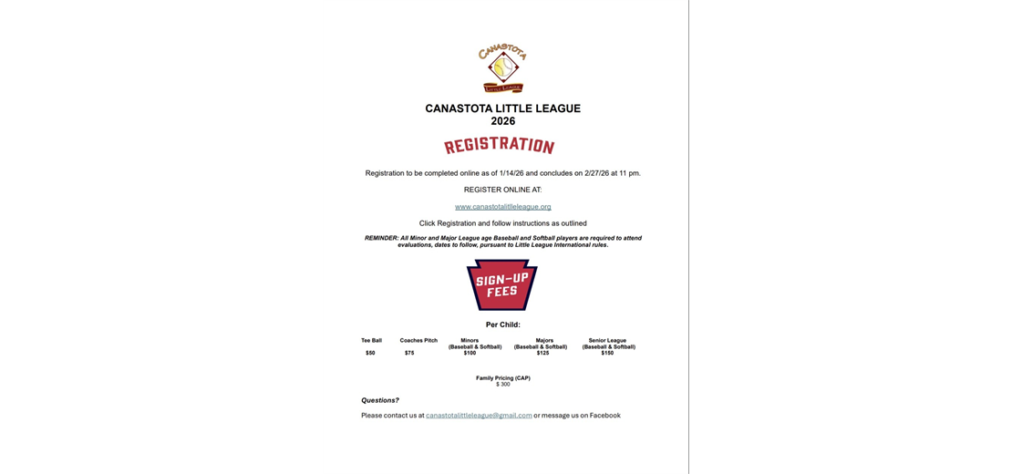 REGISTRATION FOR THE 2026 SPRING SEASON IS OFFICIALLY OPEN