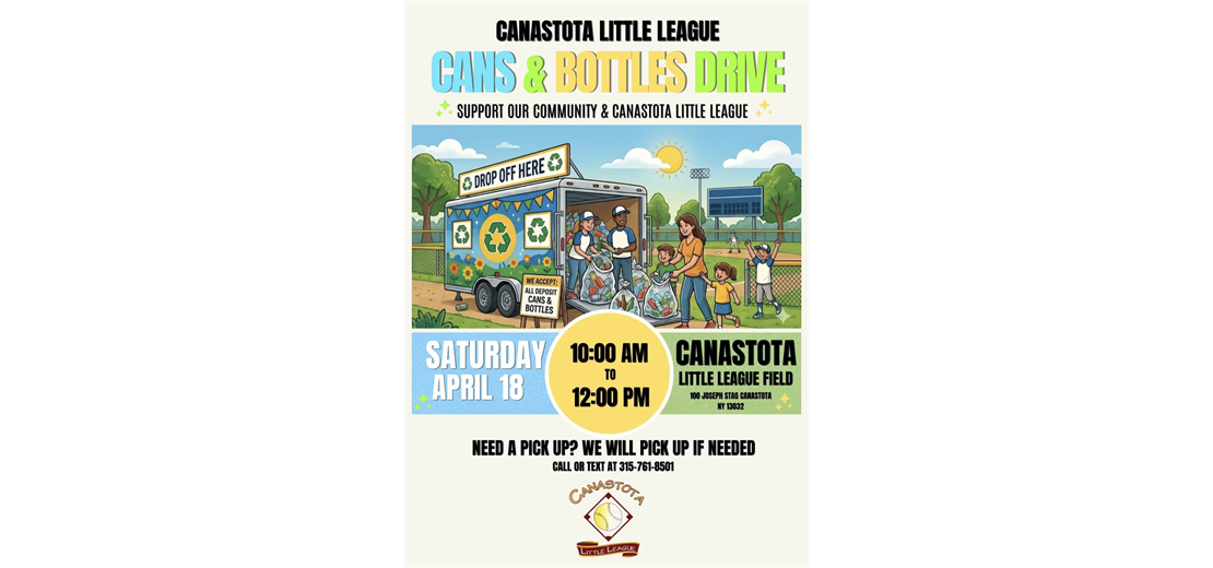 Canastota Little League Bottle Can Drive April 18, 2026