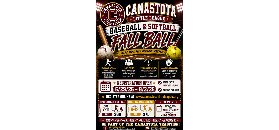 CLL Fall Ball Registration opens Monday June 29, 2026